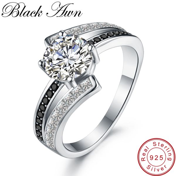

black awn] real 100% 925 sterling silver jewelry black spinel wedding rings for women femme ring bague gift c334, Golden;silver