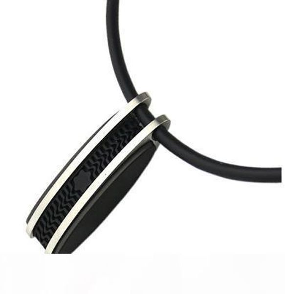 

fashion silicone black pendant necklace stainless steel with rubber pendant necklace for men cool design style rubber chain length 46cm, Silver