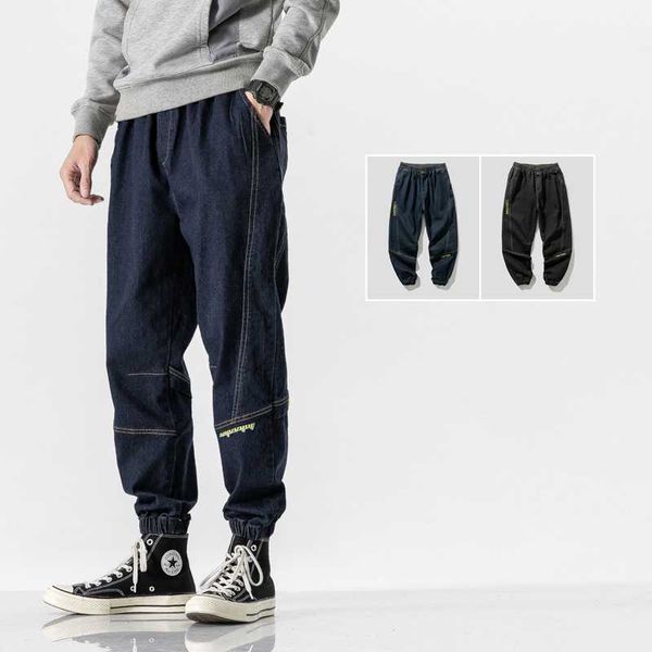 

men's pants sports harlan street 2021 nine-point jeans four seasons loose casual jogging fashion overalls trend, Black