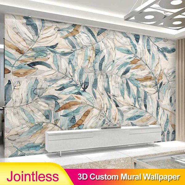 

jointless custom p wallpaper modern retro hand-painted leaves backdrop living room tv sofa background home decor wall paper