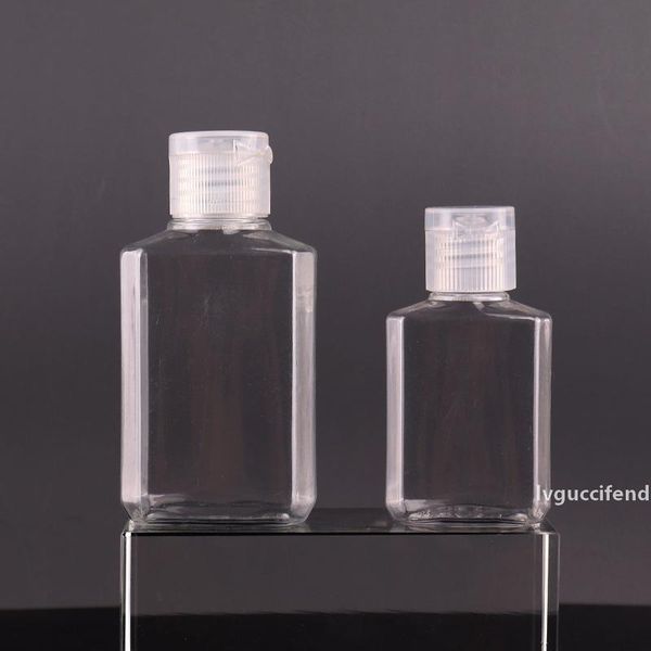 

30ml 60ml empty pet plastic bottle with flip cap transparent square shape bottle for makeup fluid disposable hand sanitizer gel