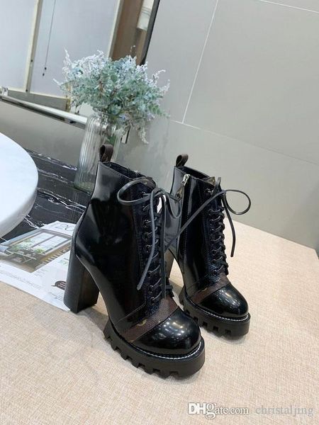 

luxury womens boots genuine leather short boots 10cm flat high heeled chunky womens shoes casual laureate platform desert boot bottes w1, Black