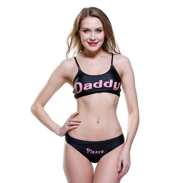 

letters swimsuit 2020 biquinis bikinis female swimwear black daddy come here print bikini women bathing suits, White;black
