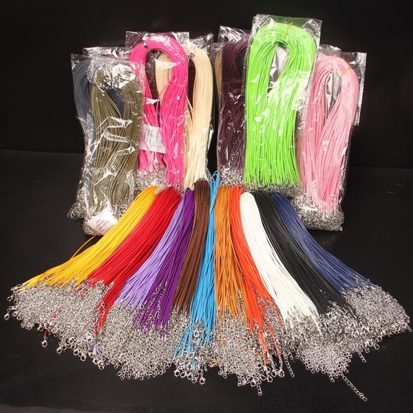 

1.5-2mm round korean necklace leather rope mixed color korean spring necklace wax line buckle with chain cotton wax line leather rope, Silver