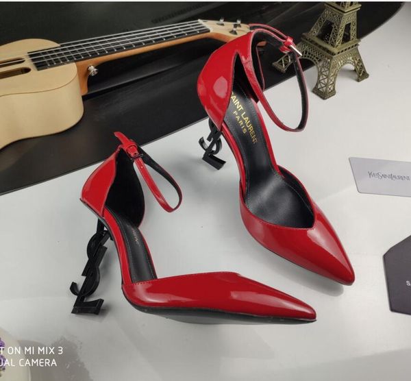 

designer ysl women colorful heels sandals t-strap high-heeled pumps 6 colors ladies patent leather dress single shoes, Black;brown