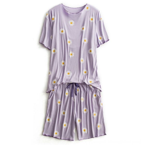 

6her9 daisy pajamas women's modal short-sleeved summer thin women's loose and shorts pajamas shorts plus size two-piece suit stude, Blue;red