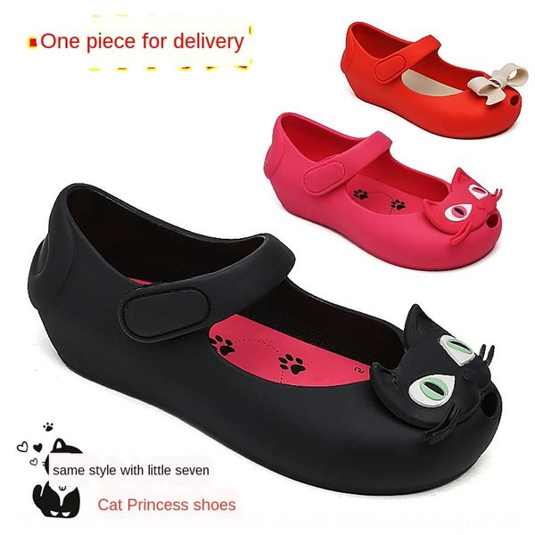 

xiaoqi of the same style mei shasha sandals children children's girls beach jelly sandals children's cat shoes fashion princess sh, Black;red