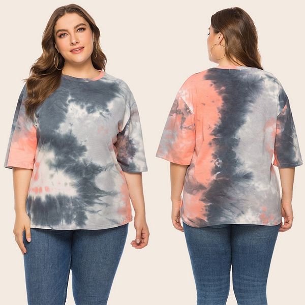 

women's t-shirt plus size tie dye women summer short sleeve casual loose t shirt star decoration clothes tee, White