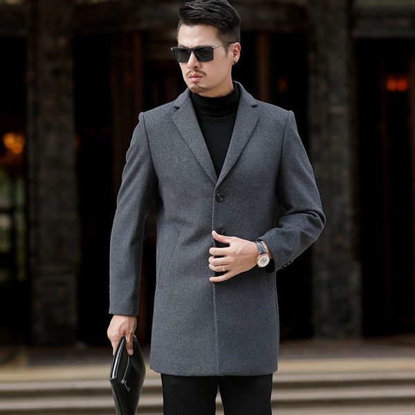 

bqp4w 2020 new large size men's mid-length en suit collar 2020 new large size windbreaker wool woolmen's mid-length woolen coat su, Black