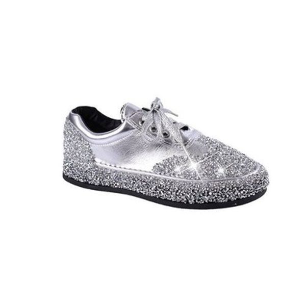 

2020 autumn new sequined single shoes patent leather rhinestone flat bottom lace-up wild casual large size female flat shoes, Black