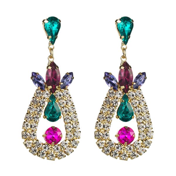 

exaggerated multi-layer rhinestone water drop-shaped diamond earrings female temperament super flash full diamond earrings, Golden