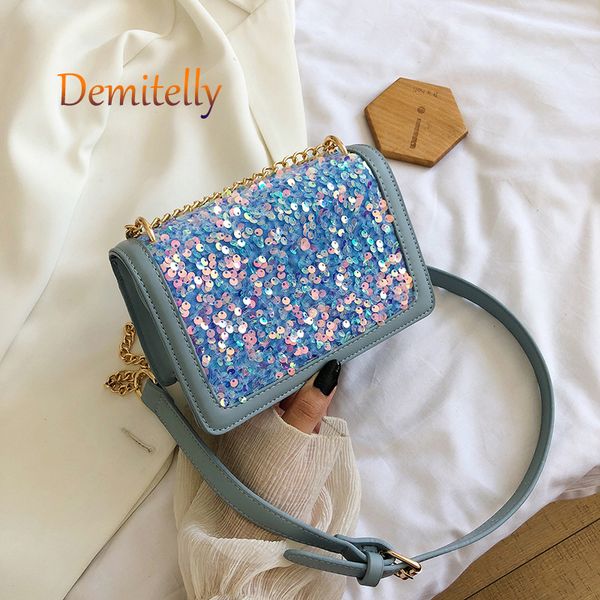 

new women's sequin handbag personalized color shiny single room crossbody bag leather lady chain tote bag crossbody wallet