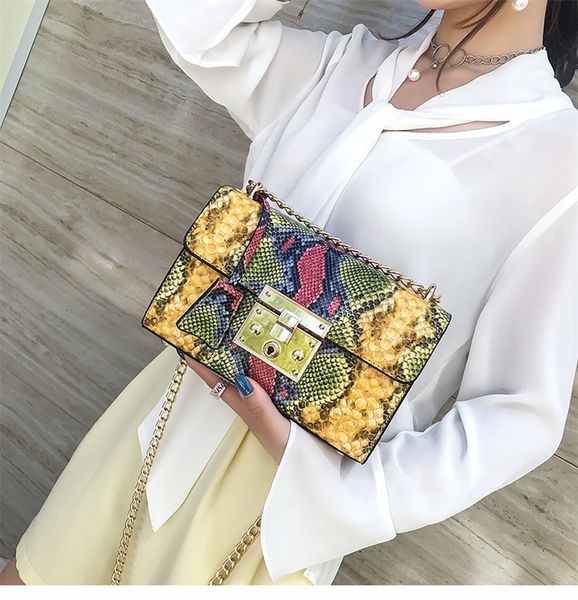 

bags for women brand original design 2020 new snakeskin multi-color fashion handbag embossed ladies messenger bag