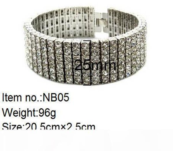 

l men hip hop 6 row gold silver tone cz iced out bling bling tenns bracelet 8 &quot ;inch 25mm simulate dimonds bangles braceles, Golden;silver