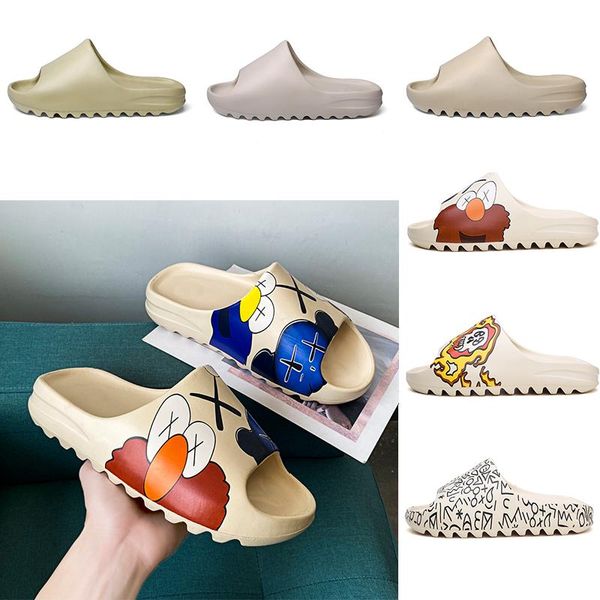

мода смола кость земля кунжута череп граффити eva foam runner kanye west слайды женщины люди kid дети тапочка тапочки сандалии, Black