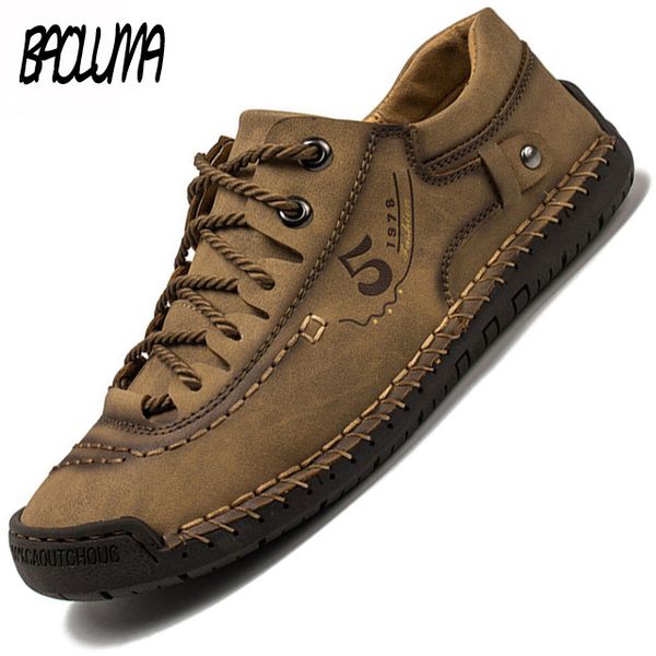 

luxury leather men's casual shoes outdoor men sneakers trainers lace-up flats driving comfort loafers handmade sewing footwear, Black