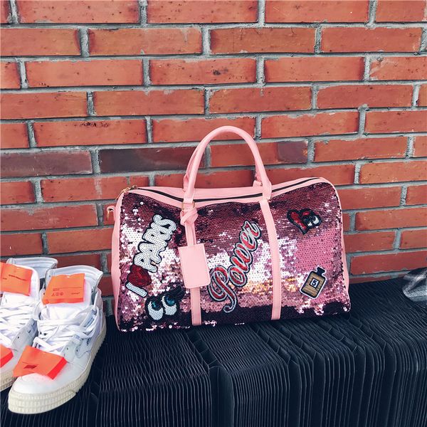

fashion travel bag sequins overnight bag portable duffle bags large capacity quitte bags for women men big weekend tote pink cx200718