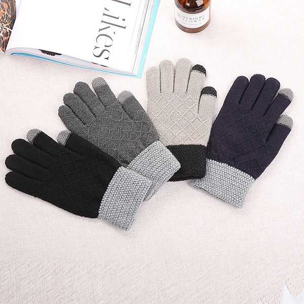 

kuxlu touch screen men's gloves winter korean-style color matching finger warm glovesjacquard gloves brushed thickened knitted wool war