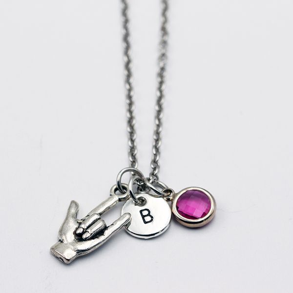 

sign language of love pendant/birthstone necklace/a to z letters necklaces/pendant necklace/women fashion jewelry, Silver