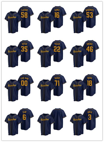 

milwaukee пивоваров men women молодежный 71 josh hader 22 christian yelich 18 keston хиура alternate бейсбол джерси, Black