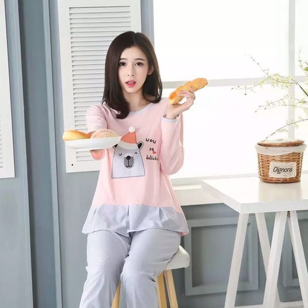 

осень домашней одежды хлопок шелка девочки тонкое длинный рукава случайных новых пижамы пижамы мило мультфильм костюм качество, Blue;red