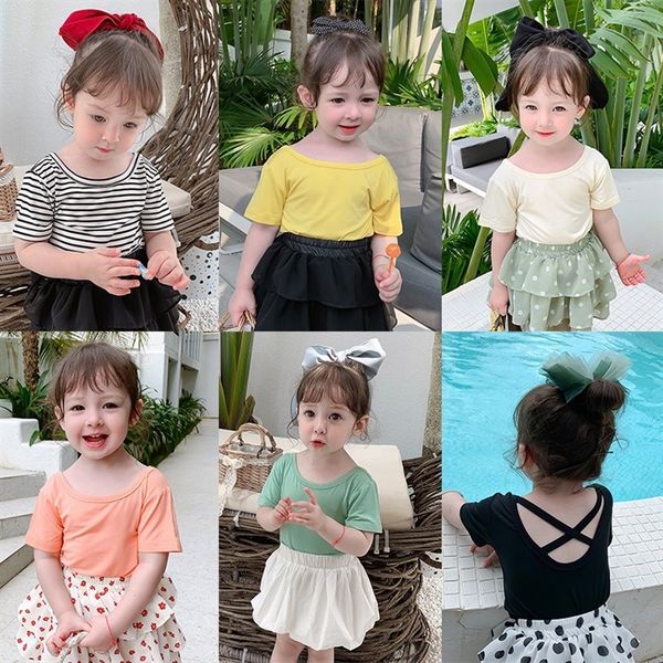 

2020 женская одежда лето новый корейский модальный backless стиль детская детская t- футболки девочка в западном стиле база рубашка, Blue