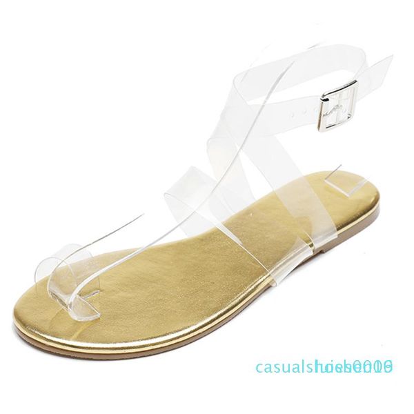 

summer 2020 designer women pvc clear low heels flats sandals gold snake print flat sandals flip flops plus size shoes c09 l16, Black