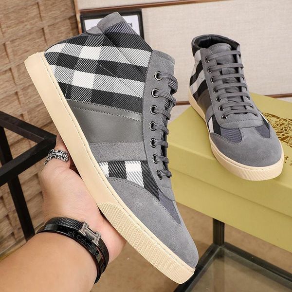 

comfortable men 's shoes scarpe sportive da uomo high vintage check and leather sneakers fashion classic lace -up luxury casual me, Black