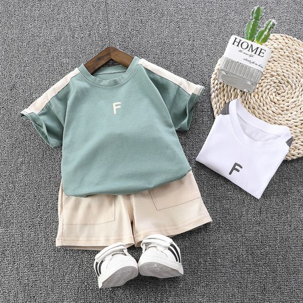 

zhzrl 2020 wear new boys' simple casual children's suit letter f short suits for boys and girls children's suits for boys and
