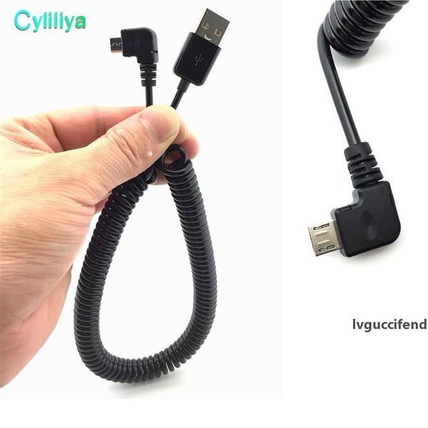 

1m 3m micro usb 90 degree angled to usb 2.0 male spring coiled retractable stretch data sync charge charging cable cord black