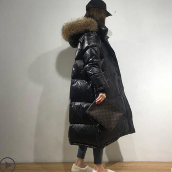 

women's down & parkas real fur collar autumn winter 90% white duck coat women clothes 2021 jacket korean loose long plus size, Black