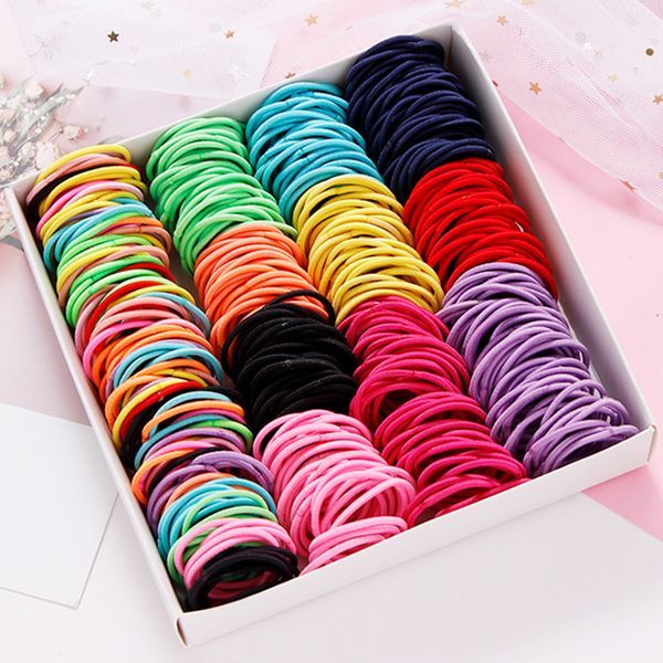 

2020 new 100pcs/set girls candy colors nylon elastic hair bands children rubber band headband scrunchie fashion hair accessories, Slivery;white