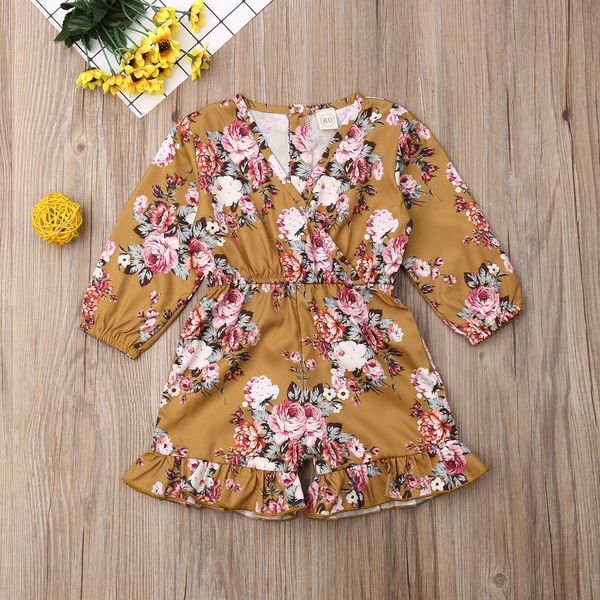 

emmababy newborn baby girl clothes flower print long sleeve ruffle romper jumpsuit one-piece outfit sunsuit clothes summer t200721, Blue