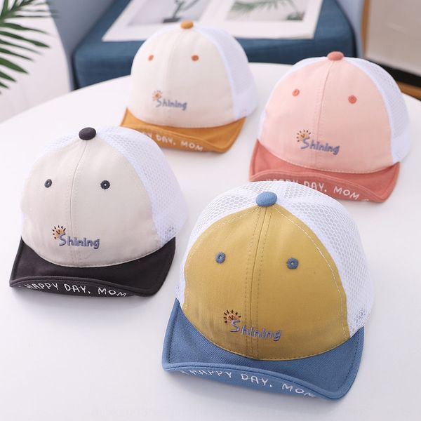 

bida children's english cap sun embroidery half-mesh breathable soft cornice hat baby cap baby sunshade hat korean version, Blue;gray
