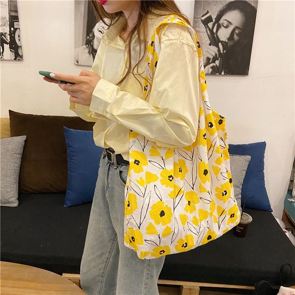 

vintage cotton canvas women purse handbags fashion red flower foldable ladies shoulder bag large capacity female shopping bags