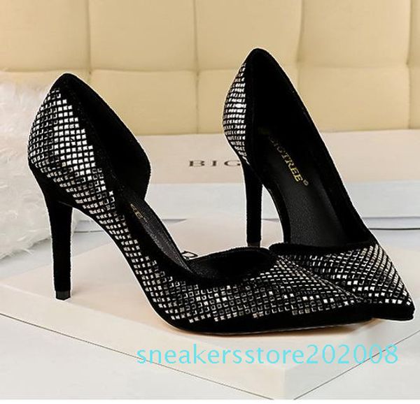 

office lady rivets studded slip on pointed toe pumps luxury women designer shoes work shoes yellow green red black grey size 35 to 40 s08