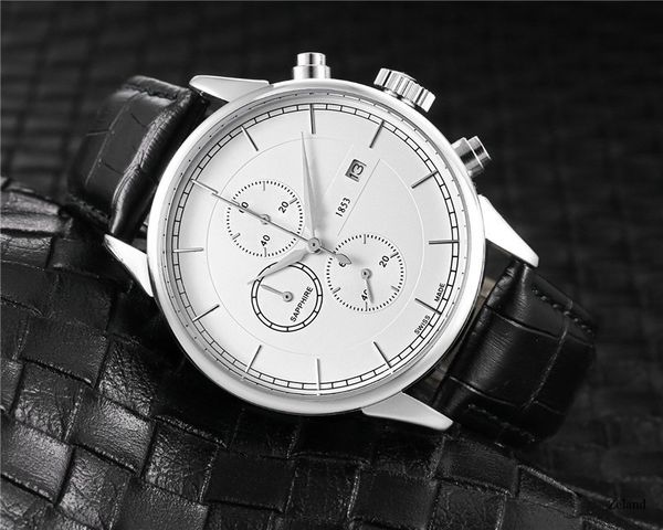 

six stitches series luxury mens watches all dial work quartz watch designer wristwatches 1853 brand black leather strap casual sports style, Slivery;brown