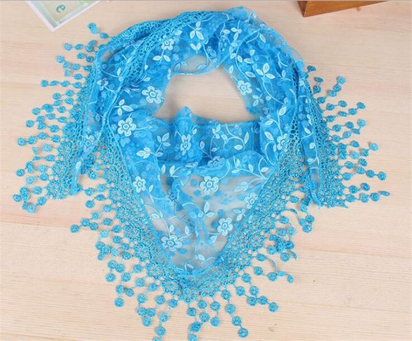

100pcs lace scarfs for women ladies flower triangle lace scarves tassel shawls scarves r059, Blue;gray