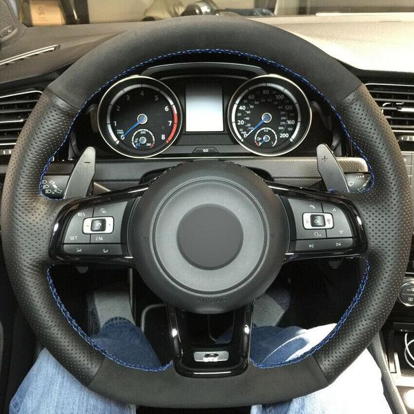 

car steering wheel cover black leather suede for vw golf 7 mk7 polo gti scirocco