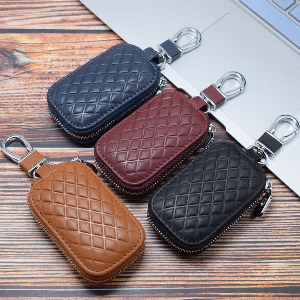 

uzi7w layer cowhide imprinting geometric pattern prismatic business key case automotive leather general zipper zipper waist hanging key