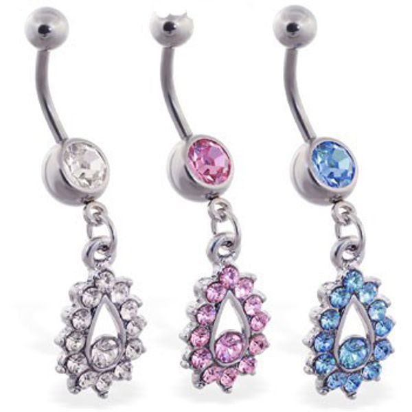 

d0380-3 ( 3 colors ) nice style navel belly ring 10 pcs clear stone drop piercing body jewelry shipping factory price, Silver