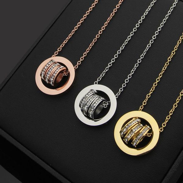 

2020 designer luxury size double ring with diamond necklace three ring square diamond necklace 18k gold women's korean version necklace, Silver
