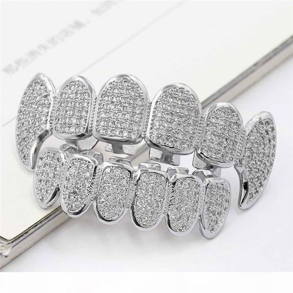 

ice out teeth grillz for men bling bling cubic zirconia hiphop jewelry 18k gold plated halloween vampire grillz, Black