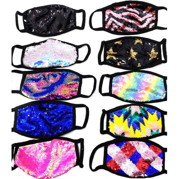 

2020 fashion sequin glitter masks bling bling mouth mask cover dustproof facial protective outdoor dustproof cotton earloop men women mask