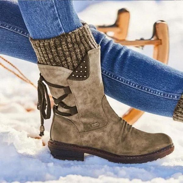 

women snow boots vintage ladies shoes knitting cross shoes suede warm lace up design boots low heel comfortable wj001, Black