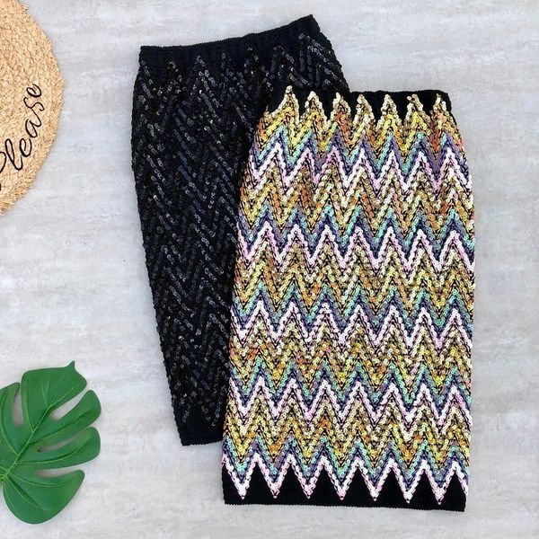 

women pencil skirts spring summer silver sequins bling wrap bodycon plus size elastic knee length skirts for women, Black