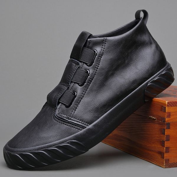 

autumn new men's trend casual boots elastic band men's korean round toe vulcanized shoes luxury platform sole simple ankle boots, Black