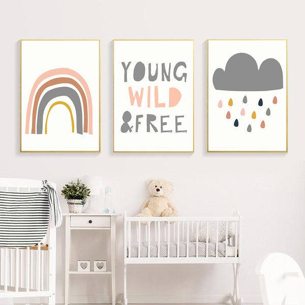 

young wild and quotes print cloud rainbow wall art posters nursery canvas painting nordic poster picture kids room decor