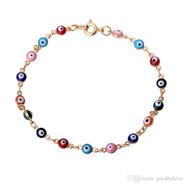 

retro 18k yellow gold plated multicolor evil eye link chain bracelets bangles fashion jewelry bijoux for women 20cm 7.87, Golden;silver