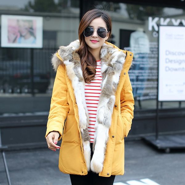 

winter new women's down jacket youth yrf thickened down jacket women's mid-length large fur collar coat for women, Black